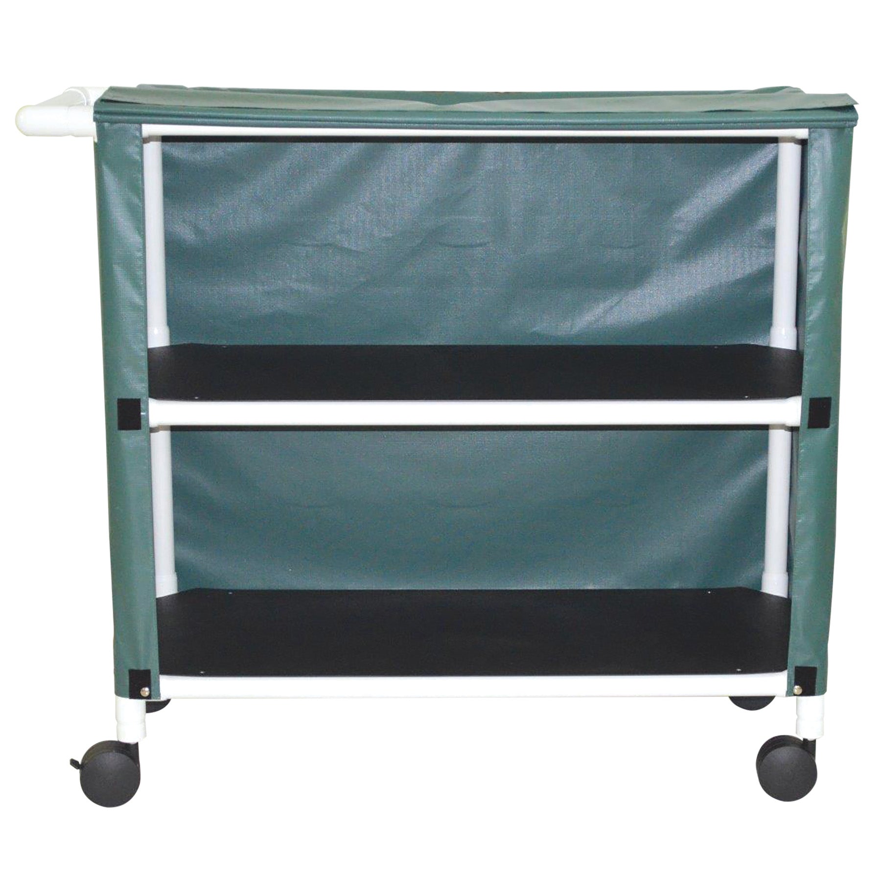 MJM International 345-2C 2-shelf linen cart with mesh or solid cover, 4" casters, shelf size: 20" x 45", 125 lbs per shelf MJM International 345-2C 2-shelf linen cart with mesh or solid cover, 4" casters, shelf size: 20" x 45", 125 lbs per shelf