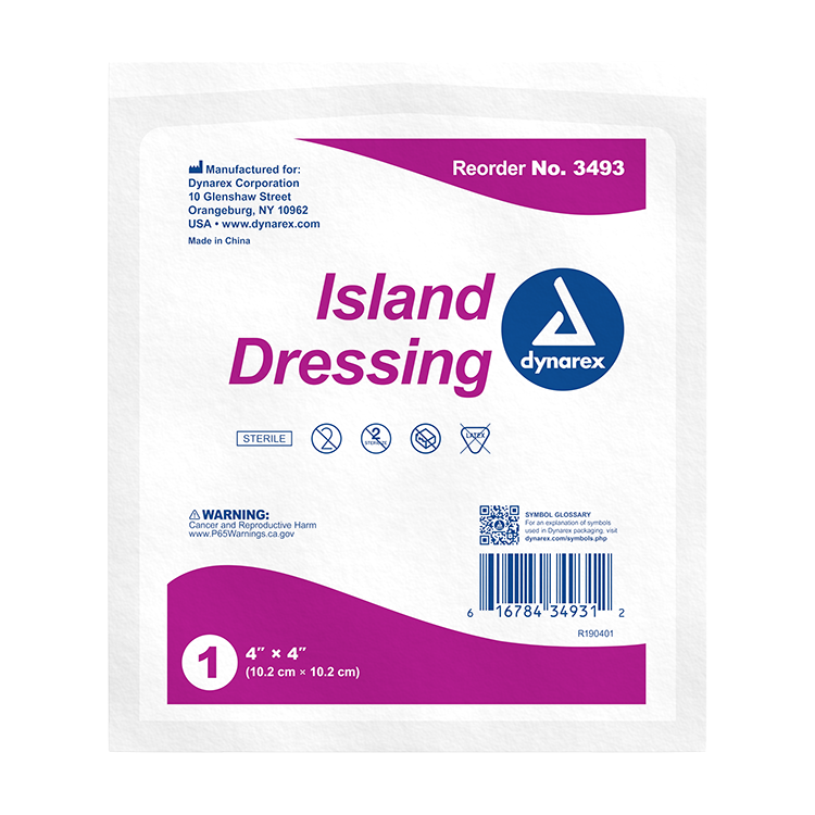 Dynarex Island Dressing Sterile, 4" x 4" - 25ea/bx, 6bxs/cs (150 Count) Dynarex Island Dressing Sterile, 4" x 4" - 25ea/bx, 6bxs/cs (150 Count)