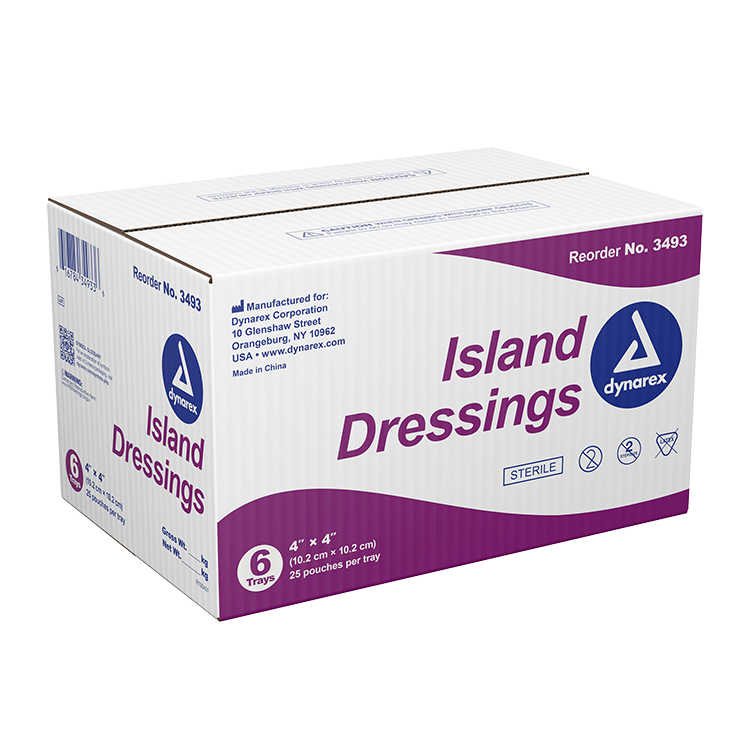 Dynarex Island Dressing Sterile, 4" x 4" - 25ea/bx, 6bxs/cs (150 Count) Dynarex Island Dressing Sterile, 4" x 4" - 25ea/bx, 6bxs/cs (150 Count)