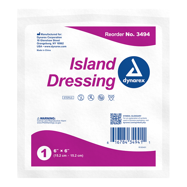 Dynarex Island Dressing Sterile, 6" x 6" - 25ea/bx 6bxs/cs (150 Count) Dynarex Island Dressing Sterile, 6" x 6" - 25ea/bx 6bxs/cs (150 Count)