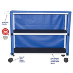 MJM International 350-2C 2-shelf jumbo linen cart with mesh or solid vinyl cover, 4” twin casters, shelf size: 20" x 50", 150 lbs per shelf MJM International 350-2C 2-shelf jumbo linen cart with mesh or solid vinyl cover, 4” twin casters, shelf size: 20" x 50", 150 lbs per shelf