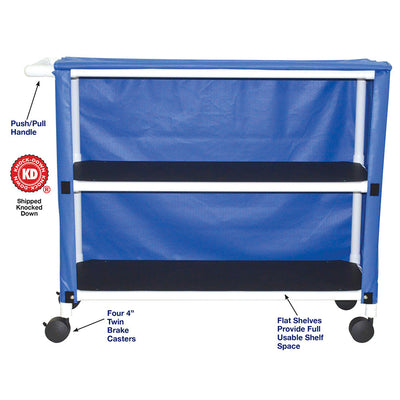 MJM International 350-2C 2-shelf jumbo linen cart with mesh or solid vinyl cover, 4” twin casters, shelf size: 20" x 50", 150 lbs per shelf MJM International 350-2C 2-shelf jumbo linen cart with mesh or solid vinyl cover, 4” twin casters, shelf size: 20" x 50", 150 lbs per shelf