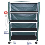 MJM International 350-4C 4-shelf jumbo linen cart with mesh or solid vinyl cover, 5" casters, shelf size: 20" x 50", 150 lbs per shelf MJM International 350-4C 4-shelf jumbo linen cart with mesh or solid vinyl cover, 5" casters, shelf size: 20" x 50", 150 lbs per shelf