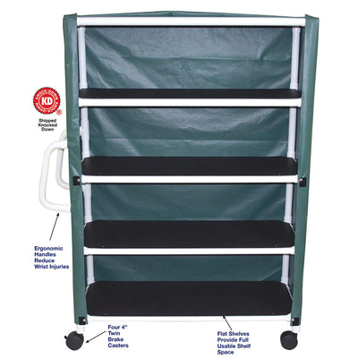 MJM International 350-4C 4-shelf jumbo linen cart with mesh or solid vinyl cover, 5" casters, shelf size: 20" x 50", 150 lbs per shelf MJM International 350-4C 4-shelf jumbo linen cart with mesh or solid vinyl cover, 5" casters, shelf size: 20" x 50", 150 lbs per shelf