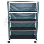 MJM International 350-4C 4-shelf jumbo linen cart with mesh or solid vinyl cover, 5" casters, shelf size: 20" x 50", 150 lbs per shelf MJM International 350-4C 4-shelf jumbo linen cart with mesh or solid vinyl cover, 5" casters, shelf size: 20" x 50", 150 lbs per shelf