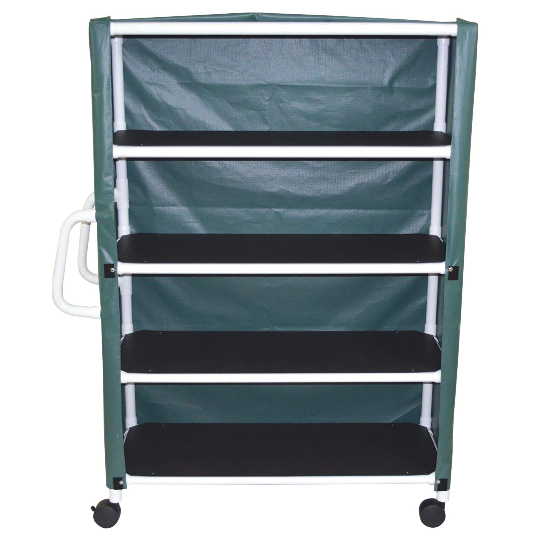 MJM International 350-4C 4-shelf jumbo linen cart with mesh or solid vinyl cover, 5" casters, shelf size: 20" x 50", 150 lbs per shelf MJM International 350-4C 4-shelf jumbo linen cart with mesh or solid vinyl cover, 5" casters, shelf size: 20" x 50", 150 lbs per shelf