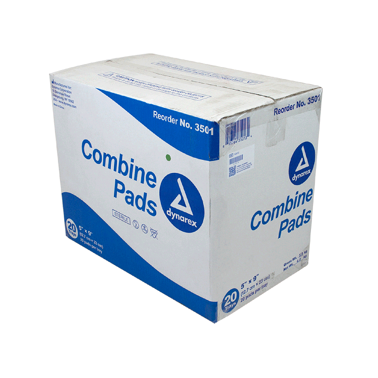 Dynarex Combine Pads 1/pouch - Sterile, 5" x 9" - 20ea/bx, 20bxs/cs (400 Count) Dynarex Combine Pads 1/pouch - Sterile, 5" x 9" - 20ea/bx, 20bxs/cs (400 Count)