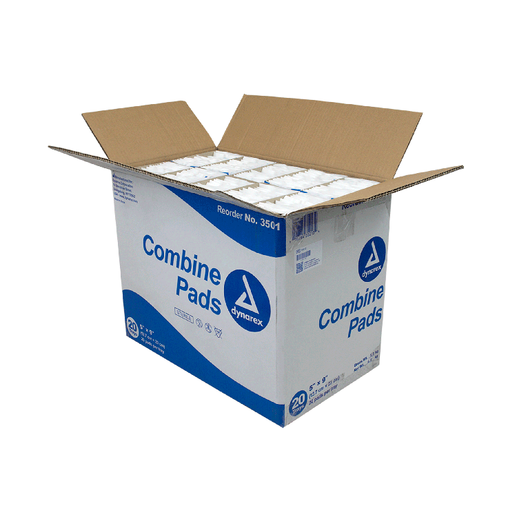 Dynarex Combine Pads 1/pouch - Sterile, 5" x 9" - 20ea/bx, 20bxs/cs (400 Count) Dynarex Combine Pads 1/pouch - Sterile, 5" x 9" - 20ea/bx, 20bxs/cs (400 Count)