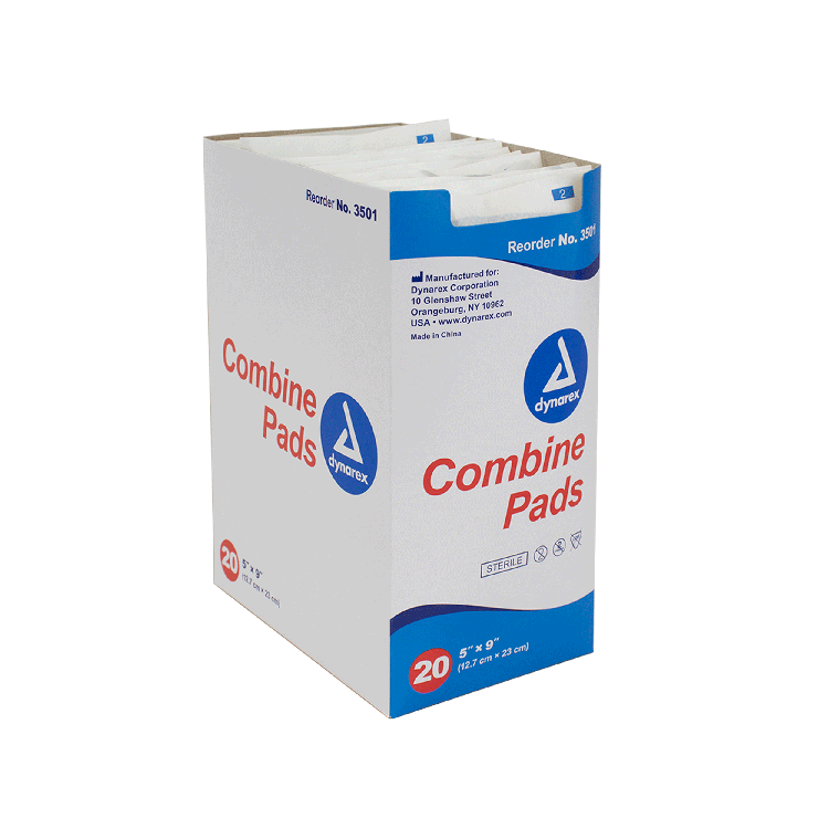 Dynarex Combine Pads 1/pouch - Sterile, 5" x 9" - 20ea/bx, 20bxs/cs (400 Count) Dynarex Combine Pads 1/pouch - Sterile, 5" x 9" - 20ea/bx, 20bxs/cs (400 Count)