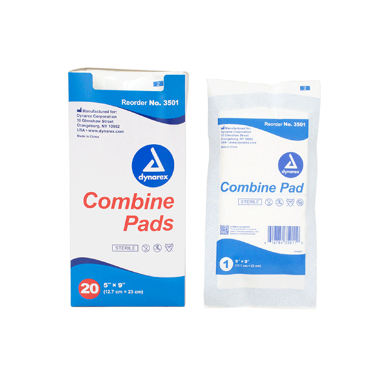 Dynarex Combine Pads 1/pouch - Sterile, 5" x 9" - 20ea/bx, 20bxs/cs (400 Count) Dynarex Combine Pads 1/pouch - Sterile, 5" x 9" - 20ea/bx, 20bxs/cs (400 Count)