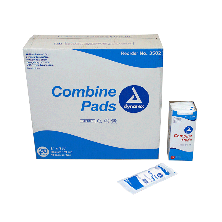Dynarex Combine Pads 1/pouch - Sterile, 8" x 7.5", 12ea/bx, 20bxs/cs (240 Count) Dynarex Combine Pads 1/pouch - Sterile, 8" x 7.5", 12ea/bx, 20bxs/cs (240 Count)