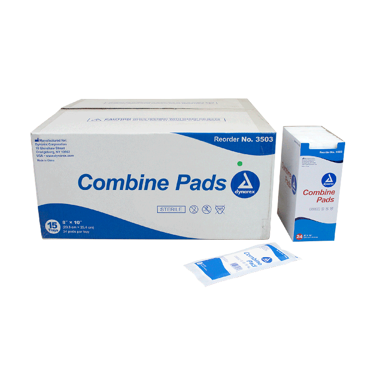 Dynarex Combine Pads 1/pouch - Sterile, 8" x 10" 24ea/bx, 15bxs/cs (360 Count) Dynarex Combine Pads 1/pouch - Sterile, 8" x 10" 24ea/bx, 15bxs/cs (360 Count)