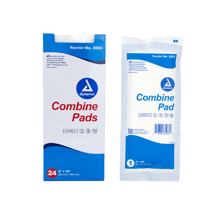 Dynarex Combine Pads 1/pouch - Sterile, 8" x 10" 24ea/bx, 15bxs/cs (360 Count) Dynarex Combine Pads 1/pouch - Sterile, 8" x 10" 24ea/bx, 15bxs/cs (360 Count)