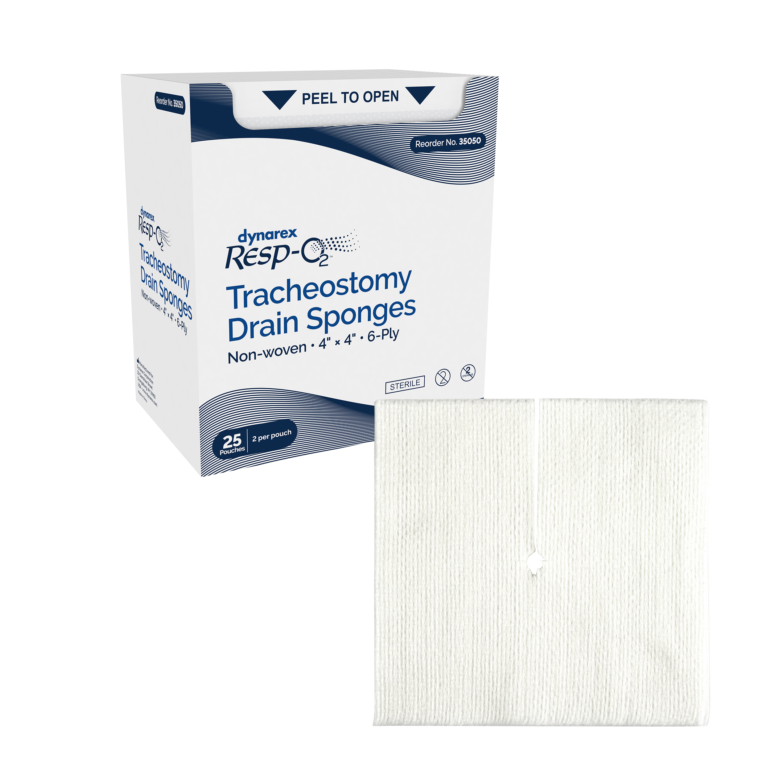 Dynarex Tracheostomy Sterile Drain Sponge Non-Woven - 4"x4" 2's, 6-Ply, 25/box, Case of 12 (600 Count) Dynarex Tracheostomy Sterile Drain Sponge Non-Woven - 4"x4" 2's, 6-Ply, 25/box, Case of 12 (600 Count)