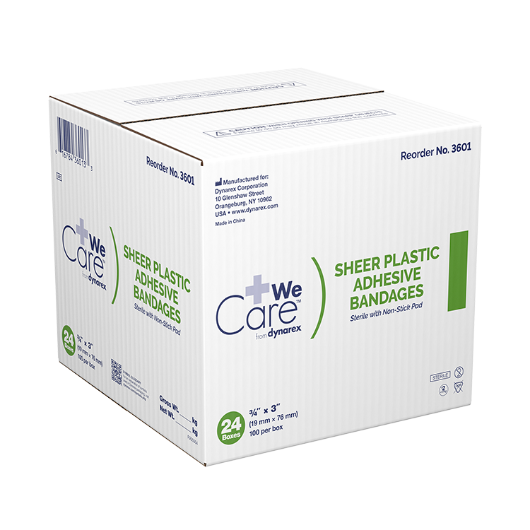 Dynarex Sheer Plastic Adhesive Bandages, Sterile - 100ea/bx, 24bxs/cs (2400 Count) Dynarex Sheer Plastic Adhesive Bandages, Sterile - 100ea/bx, 24bxs/cs (2400 Count)