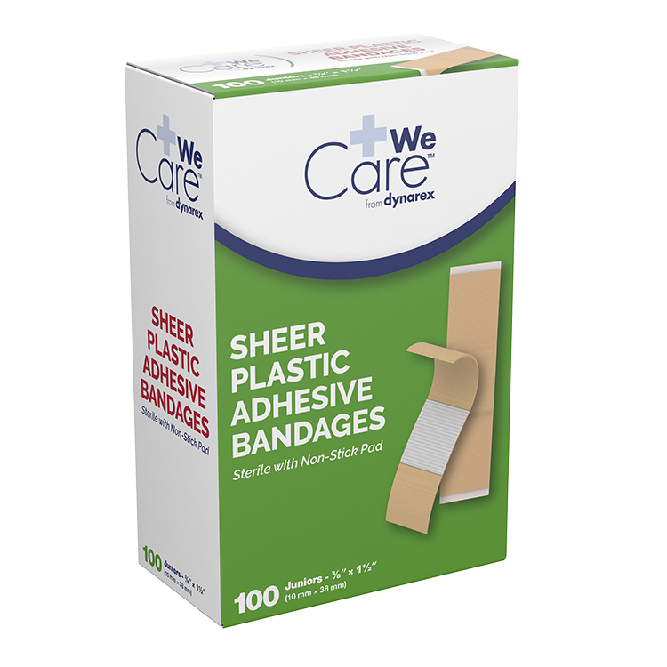 Dynarex Sheer Plastic Adhesive Bandages - Sterile, 3/8" x 1.5" - 100ea/bx, 36bxs/cs (3600) Dynarex Sheer Plastic Adhesive Bandages - Sterile, 3/8" x 1.5" - 100ea/bx, 36bxs/cs (3600)