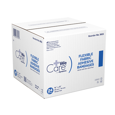 Dynarex Adhesive Flexible Fabric Bandages, Sterile - 100ea/bx, 24bxs/cs (2400 Count) Dynarex Adhesive Flexible Fabric Bandages, Sterile - 100ea/bx, 24bxs/cs (2400 Count)