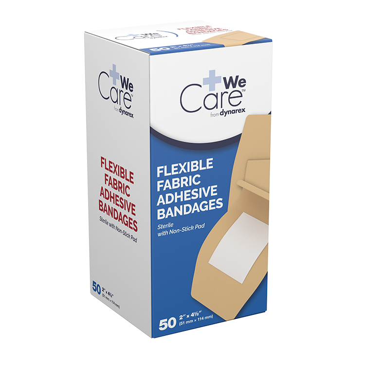 Dynarex Adhesive Fabric Bandages - Sterile, 2" x 4 1/2"- 24ea/bx, 50bxs/cs (1200 Count) Dynarex Adhesive Fabric Bandages - Sterile, 2" x 4 1/2"- 24ea/bx, 50bxs/cs (1200 Count)