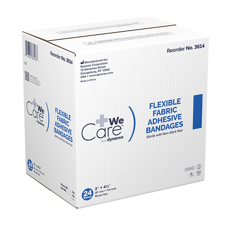 Dynarex Adhesive Fabric Bandages - Sterile, 2" x 4 1/2"- 24ea/bx, 50bxs/cs (1200 Count) Dynarex Adhesive Fabric Bandages - Sterile, 2" x 4 1/2"- 24ea/bx, 50bxs/cs (1200 Count)