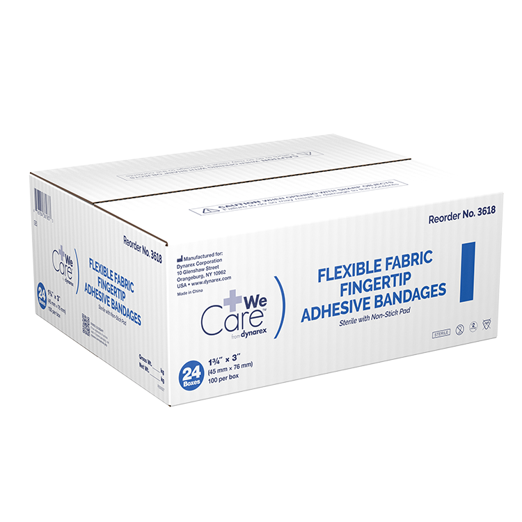 Dynarex Adhesive Fabric Bandages Fingertip, Sterile - 100ea/bx, 24bxs/cs (2400 Count) Dynarex Adhesive Fabric Bandages Fingertip, Sterile - 100ea/bx, 24bxs/cs (2400 Count)