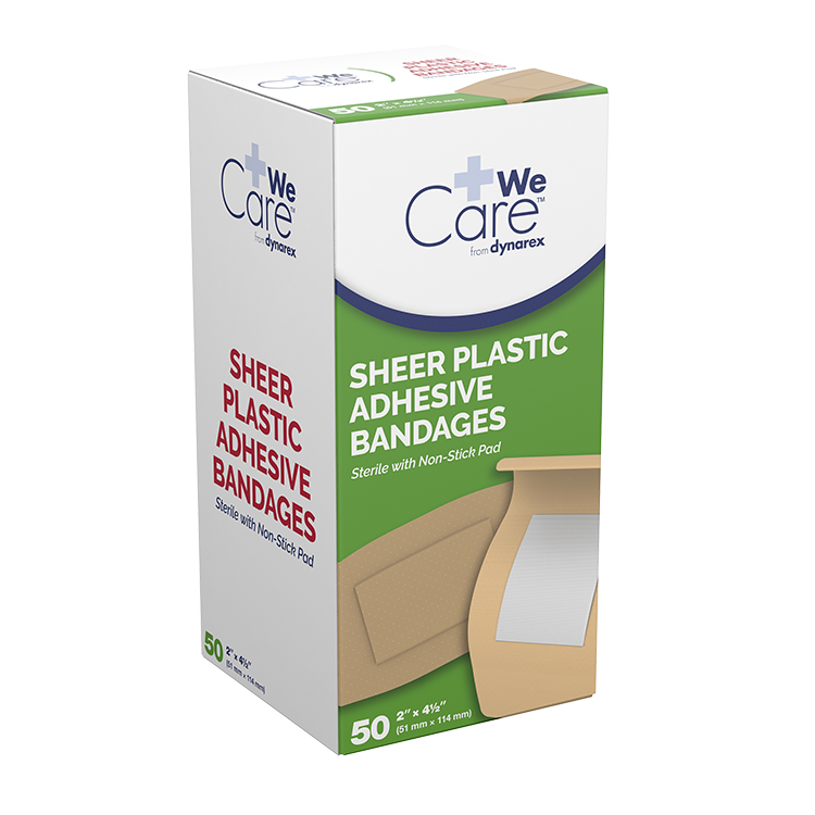 Dynarex Sheer Plastic Adhesive Bandages - Sterile, 2" x 4 1/2" - 50ea/bx, 24bxs/cs (1200 Count) Dynarex Sheer Plastic Adhesive Bandages - Sterile, 2" x 4 1/2" - 50ea/bx, 24bxs/cs (1200 Count)