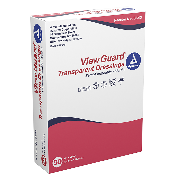 Dynarex View Guard Transparent Dressings - Sterile, 4" x 4 3/4" - 50ea/bx, 4bxs/cs (200 Count) Dynarex View Guard Transparent Dressings - Sterile, 4" x 4 3/4" - 50ea/bx, 4bxs/cs (200 Count)