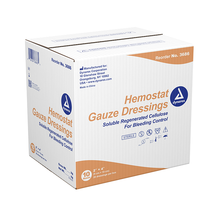 Dynarex Hemostat Gauze Dressing, 20ea/bx, 10bxs/cs (200 Count) Dynarex Hemostat Gauze Dressing, 20ea/bx, 10bxs/cs (200 Count)