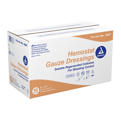 Dynarex Hemostat Gauze Dressing, 20ea/bx, 10bxs/cs (200 Count) Dynarex Hemostat Gauze Dressing, 20ea/bx, 10bxs/cs (200 Count)