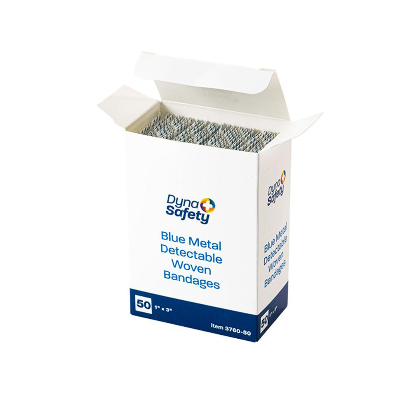 Dynarex Blue Metal Detectable Woven Bandage, 1" x 3" - 50ea/bx, 24bxs/cs (1200 Count) Dynarex Blue Metal Detectable Woven Bandage, 1" x 3" - 50ea/bx, 24bxs/cs (1200 Count)