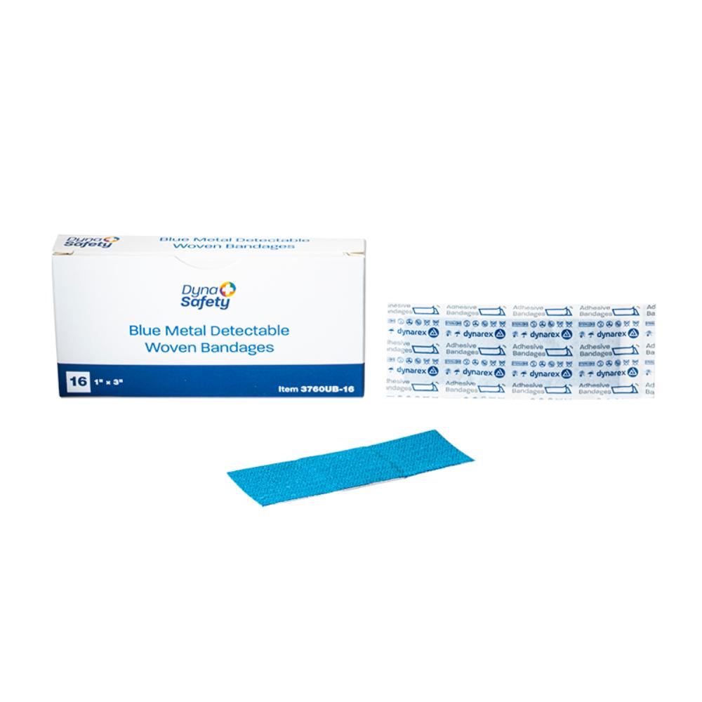 Dynarex Blue Metal Detectable Woven Bandage, 1" x 3" - 16ea/bx, 50bxs/cs (800 Count) Dynarex Blue Metal Detectable Woven Bandage, 1" x 3" - 16ea/bx, 50bxs/cs (800 Count)