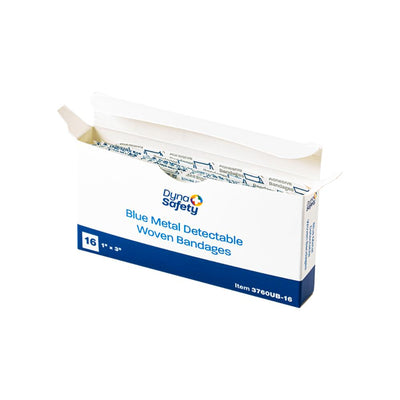 Dynarex Blue Metal Detectable Woven Bandage, 1" x 3" - 16ea/bx, 50bxs/cs (800 Count) Dynarex Blue Metal Detectable Woven Bandage, 1" x 3" - 16ea/bx, 50bxs/cs (800 Count)
