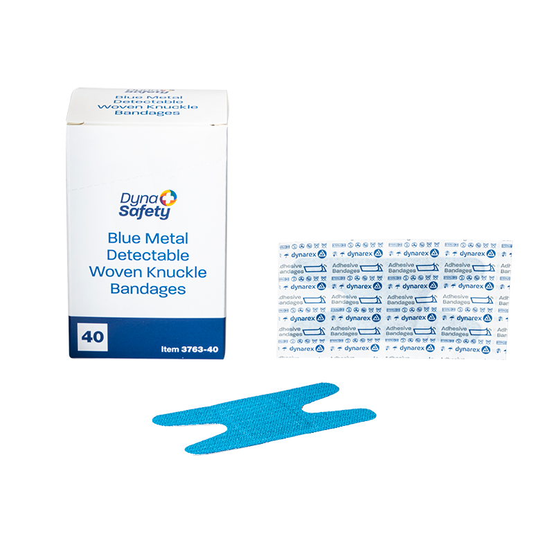 Dynarex Blue Metal Detectable Woven Bandage - Knuckle - 40ea/bx, 50bxs/cs (2000 Count) Dynarex Blue Metal Detectable Woven Bandage - Knuckle - 40ea/bx, 50bxs/cs (2000 Count)