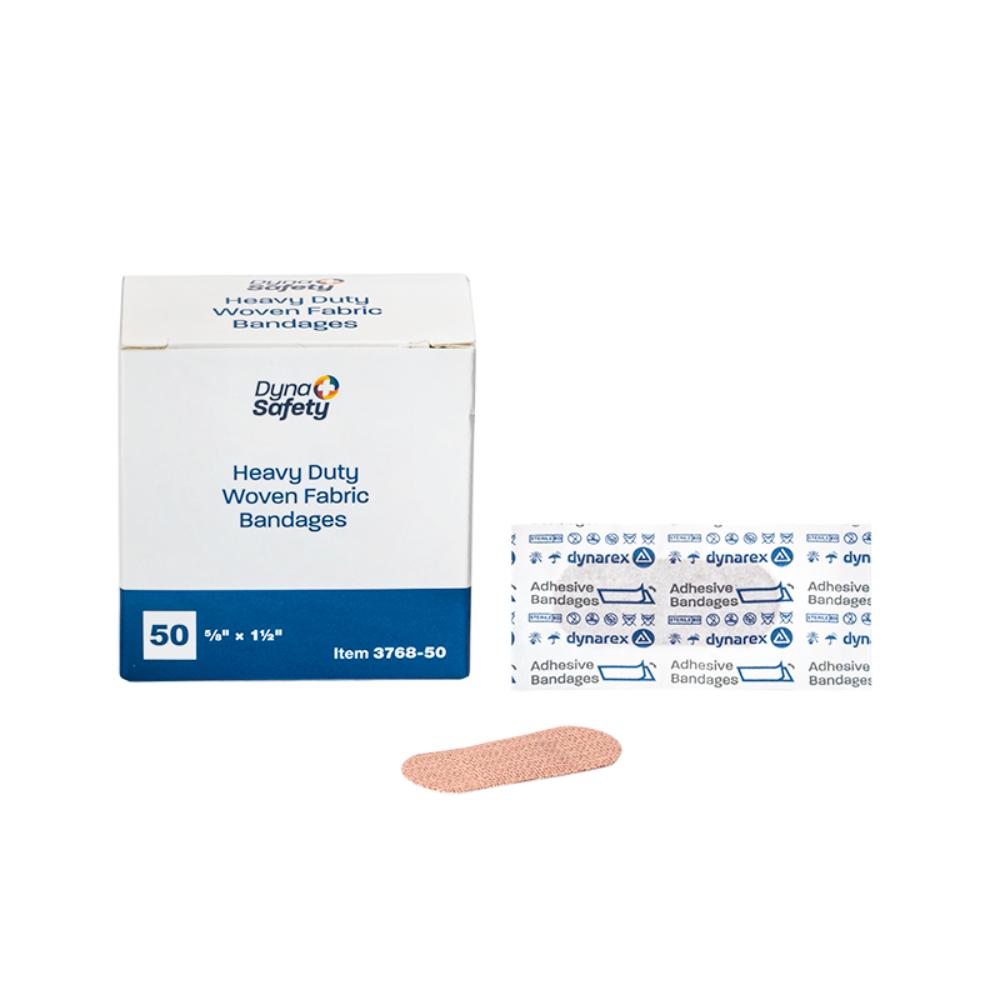 Dynarex Heavy Duty Woven Fabric Bandage, 5/8" x 1 1/2" - 50ea/bx, 25bxs/cs (1250 Count) Dynarex Heavy Duty Woven Fabric Bandage, 5/8" x 1 1/2" - 50ea/bx, 25bxs/cs (1250 Count)