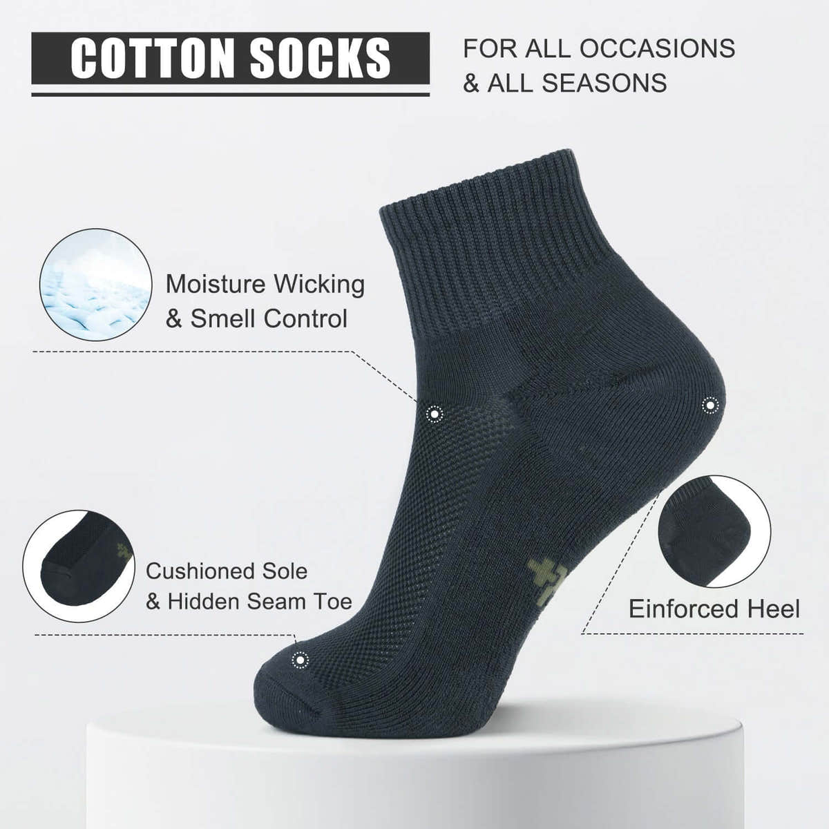 Smell Control Rayon from Bamboo Ankle Socks Cushioned, 6 Pairs Smell Control Rayon from Bamboo Ankle Socks Cushioned, 6 Pairs