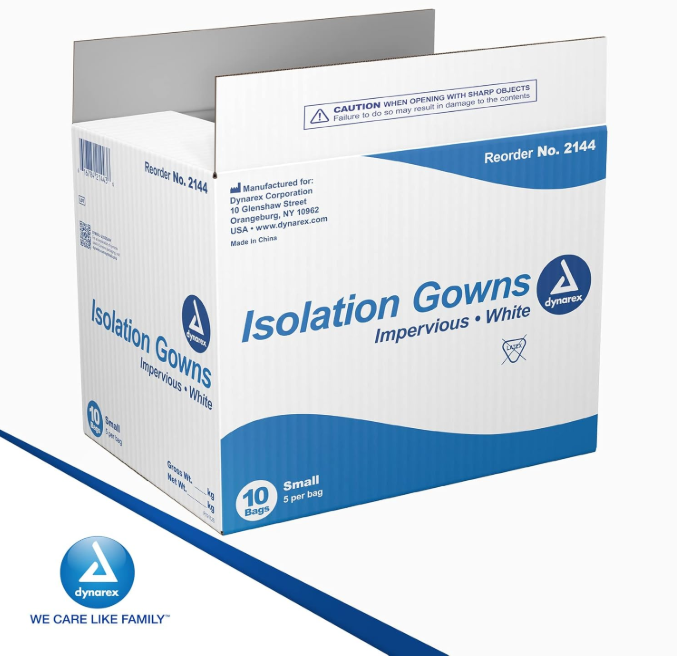 Dynarex Isolation Gown Poly - Coated Barrier, Small - 5ea/bx, 10bxs/case (50 Count) Dynarex Isolation Gown Poly - Coated Barrier, Small - 5ea/bx, 10bxs/case (50 Count)