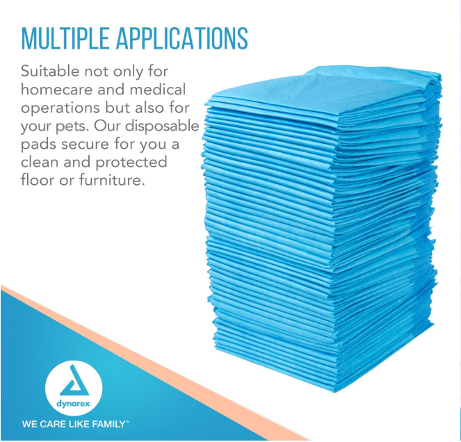 Dynarex Disposable Underpads, 23" x 36" (60g), 50ea/bag, 3bags/case (150 Count) Dynarex Disposable Underpads, 23" x 36" (60g), 50ea/bag, 3bags/case (150 Count)