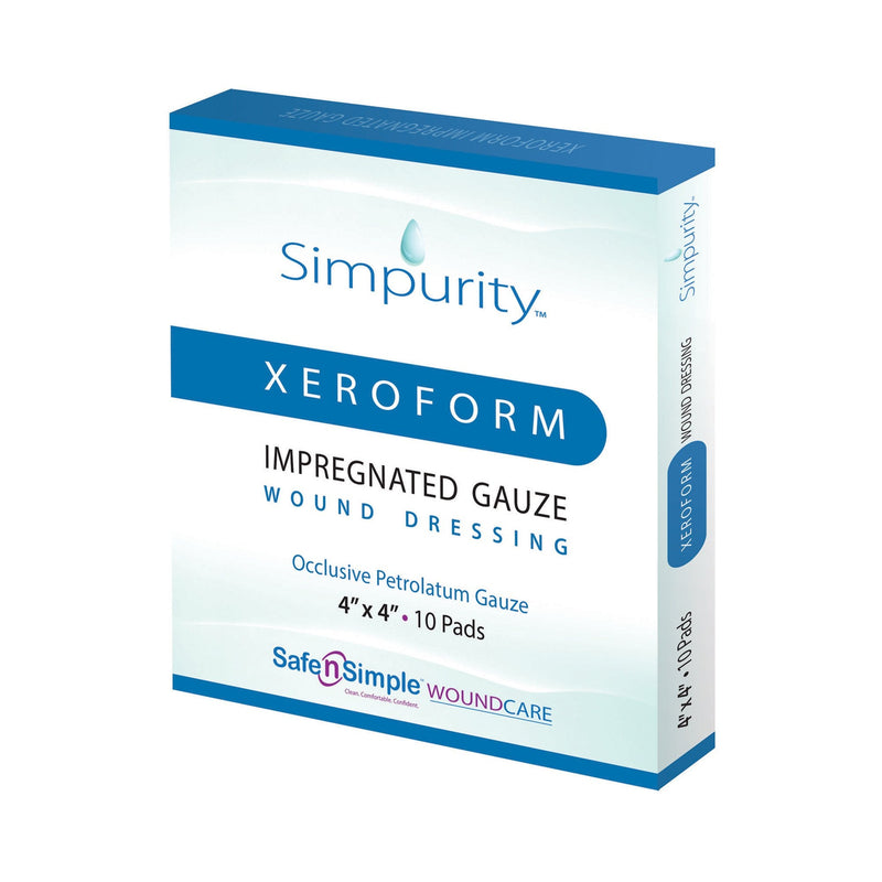 Safe N Simple Simpurity Xeroform Petrolatum Impregnated Gauze Wound Dressing (100 Count) Safe N Simple Simpurity Xeroform Petrolatum Impregnated Gauze Wound Dressing (100 Count)