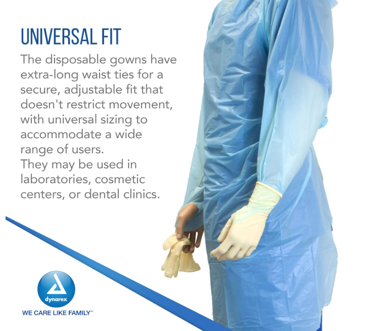 Dynarex CPE Thumb Loop Isolation Gown, Blue - 15ea/bx, 5bxs/case (75 Count) Dynarex CPE Thumb Loop Isolation Gown, Blue - 15ea/bx, 5bxs/case (75 Count)