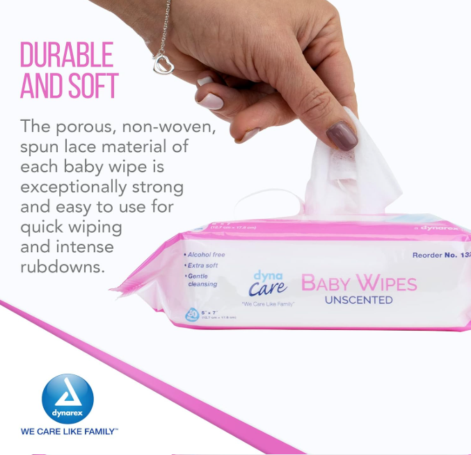 DynaCare Baby Wipes unscented w/ Plastic Lid, 7" x 8", 24pks/case (1920 Count) DynaCare Baby Wipes unscented w/ Plastic Lid, 7" x 8", 24pks/case (1920 Count)