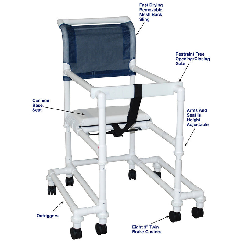 MJM International 418-OR-3TW-T 18" internal width, anti-tip outriggers, 3" twin casters, height adjustable, for residents / patients between 6'-6'6", 300 lbs weight capacity MJM International 418-OR-3TW-T 18" internal width, anti-tip outriggers, 3" twin casters, height adjustable, for residents / patients between 6'-6'6", 300 lbs weight capacity