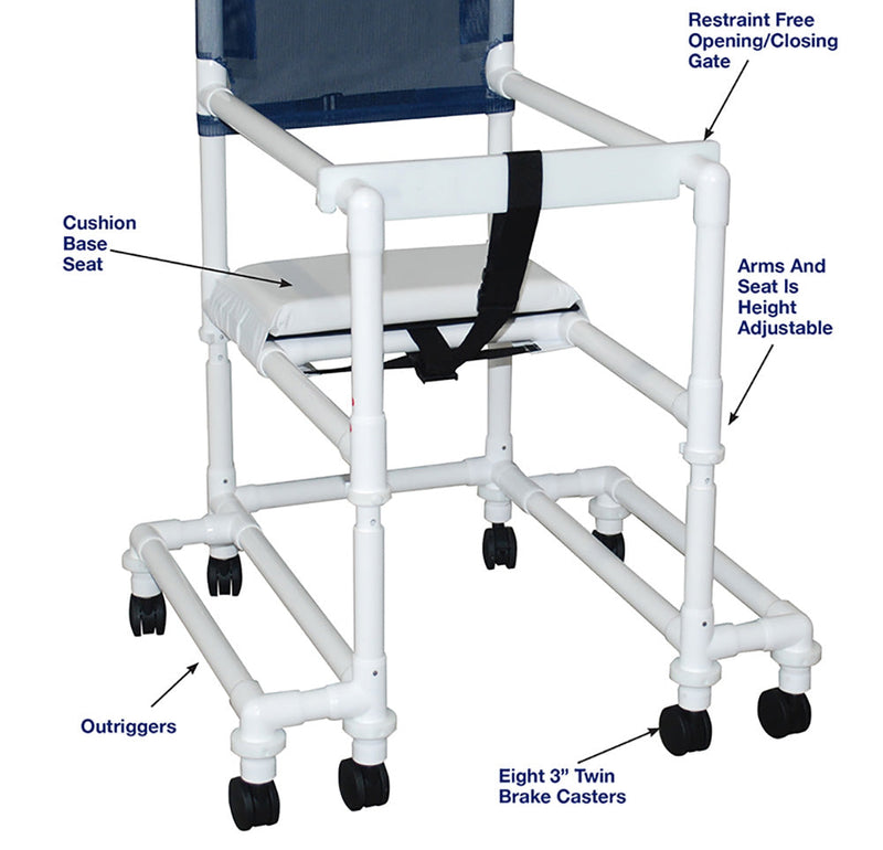 MJM International 418-OR-3TW-T 18" internal width, anti-tip outriggers, 3" twin casters, height adjustable, for residents / patients between 6'-6'6", 300 lbs weight capacity MJM International 418-OR-3TW-T 18" internal width, anti-tip outriggers, 3" twin casters, height adjustable, for residents / patients between 6'-6'6", 300 lbs weight capacity