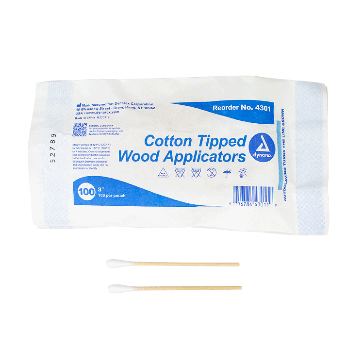 Dynarex Cotton Tipped Wood Applicators - Non-Sterile, in Pouch (10000 Count) Dynarex Cotton Tipped Wood Applicators - Non-Sterile, in Pouch (10000 Count)