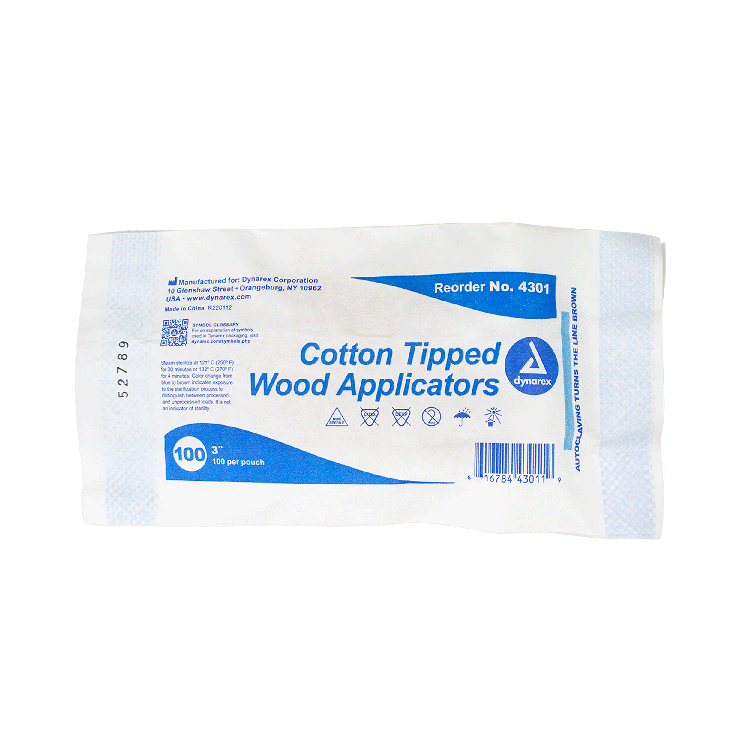 Dynarex Cotton Tipped Wood Applicators - Non-Sterile, in Pouch (10000 Count) Dynarex Cotton Tipped Wood Applicators - Non-Sterile, in Pouch (10000 Count)