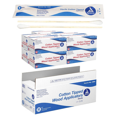 Dynarex Cotton Tipped Wood Applicators - Sterile 6" Length, 100ea/bx, 10bxs/cs (1000 Count) Dynarex Cotton Tipped Wood Applicators - Sterile 6" Length, 100ea/bx, 10bxs/cs (1000 Count)