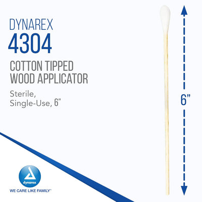 Dynarex Cotton Tipped Wood Applicators - Sterile 6" Length, 100ea/bx, 10bxs/cs (1000 Count) Dynarex Cotton Tipped Wood Applicators - Sterile 6" Length, 100ea/bx, 10bxs/cs (1000 Count)