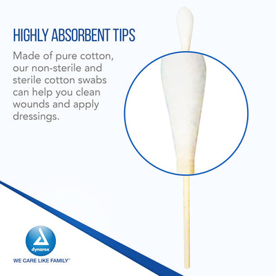 Dynarex Cotton Tipped Wood Applicators - Sterile 6" Length, 100ea/bx, 10bxs/cs (1000 Count) Dynarex Cotton Tipped Wood Applicators - Sterile 6" Length, 100ea/bx, 10bxs/cs (1000 Count)