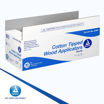 Dynarex Cotton Tipped Wood Applicators - Sterile 6" Length, 100ea/bx, 10bxs/cs (1000 Count) Dynarex Cotton Tipped Wood Applicators - Sterile 6" Length, 100ea/bx, 10bxs/cs (1000 Count)