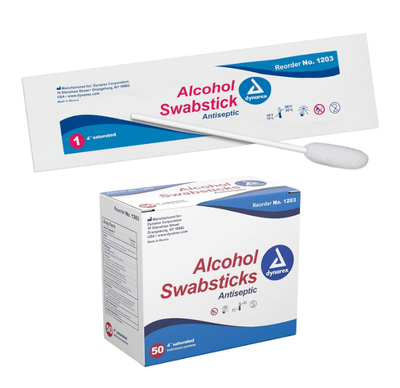 Dynarex Alcohol Swabsticks, 4", 1 Swabstick per Packet, 10bxs/case (500 Count) Dynarex Alcohol Swabsticks, 4", 1 Swabstick per Packet, 10bxs/case (500 Count)