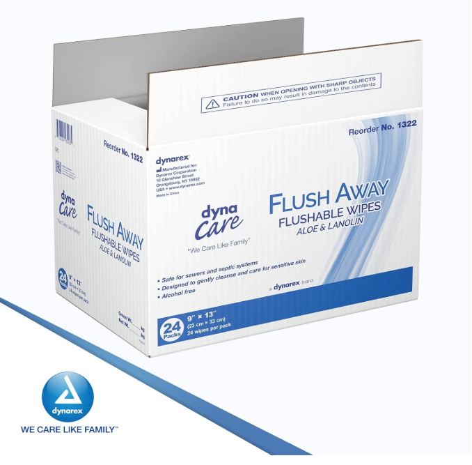 DynaCare Flushable Wipes - Adult, 9" x 13" Soft Pack, 24pks/case (576 Count) DynaCare Flushable Wipes - Adult, 9" x 13" Soft Pack, 24pks/case (576 Count)