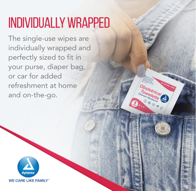 Dynarex Obstetrical Towelettes, 5" x 7", 100ea/bx, 10bxs/case (1000 Count) Dynarex Obstetrical Towelettes, 5" x 7", 100ea/bx, 10bxs/case (1000 Count)